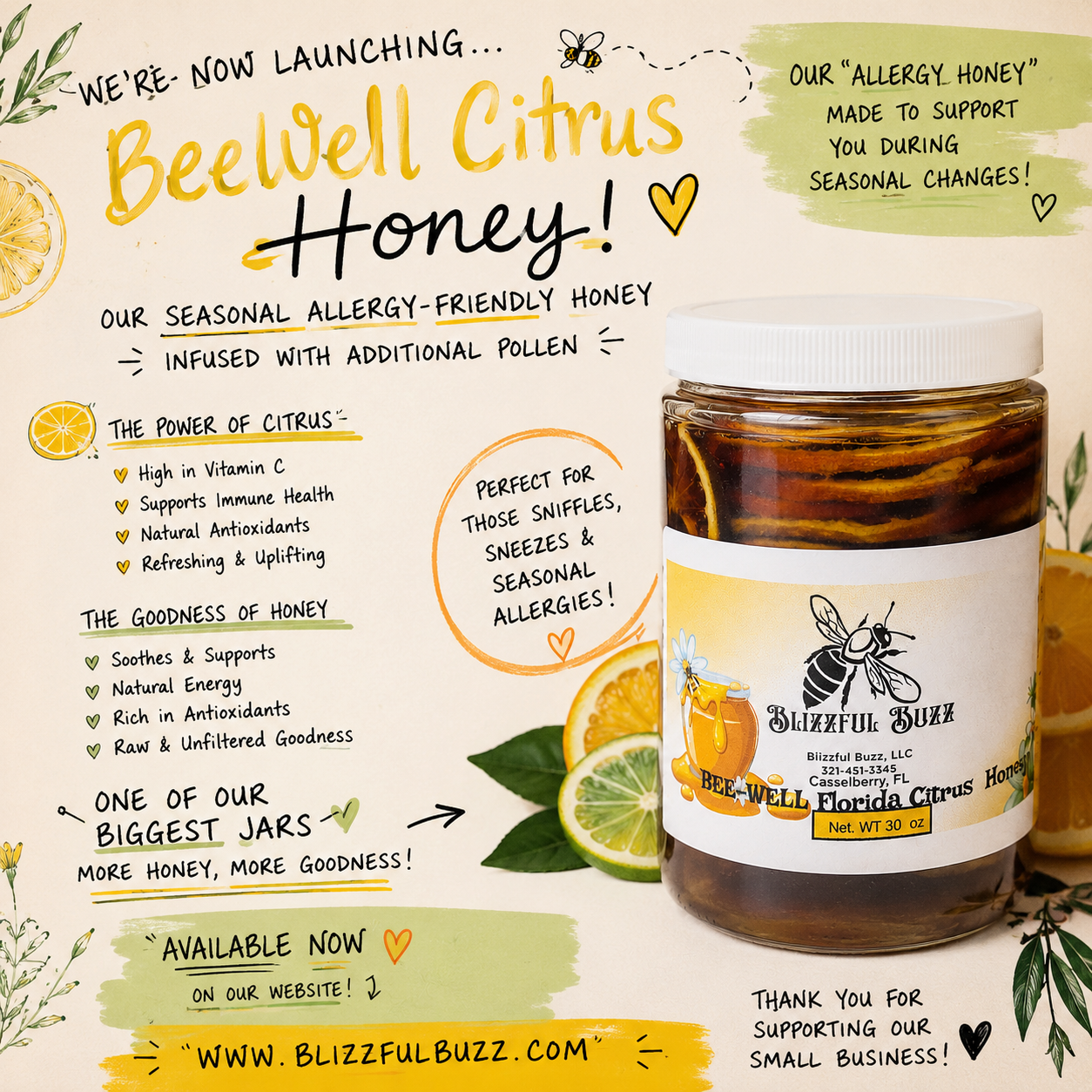 BeeWell Florida Citrus Honey โ Allergy Friendly!
